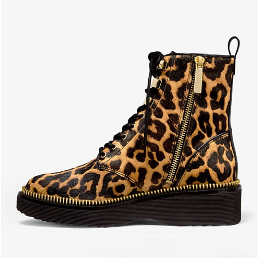 New - MICHAEL KORS Haskell Leopard Calf Hair Combat Boot - Picture 3 of 4